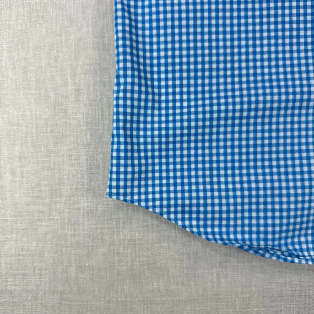 Banana Republic Shirt Mens M Blue White Gingham Grant Fit Non Iron Long Sleeve